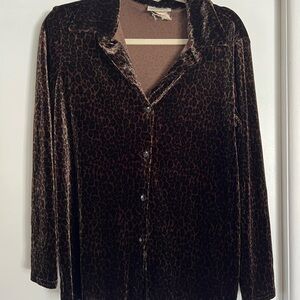 Vintage Kathie Lee Collection Cheetah Velvet Blouse Medium